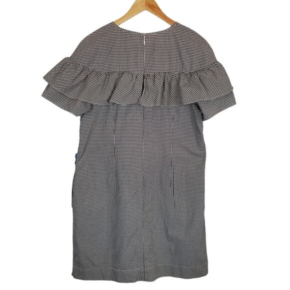 J. Crew Women's Edie Black White Micro Check Gingham Ruffle Shift Dress Size 12 - Picture 2 of 5